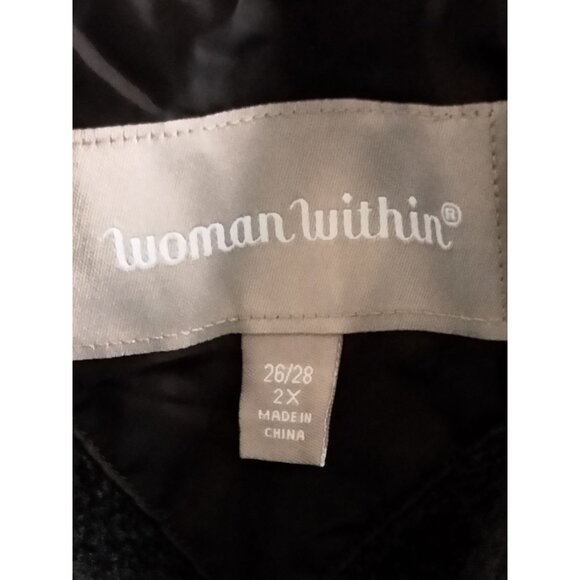 Woman Within Black Removable Hooded Raincoat Snap Button Zipper Closure Size 2X - Picture 13 of 14
